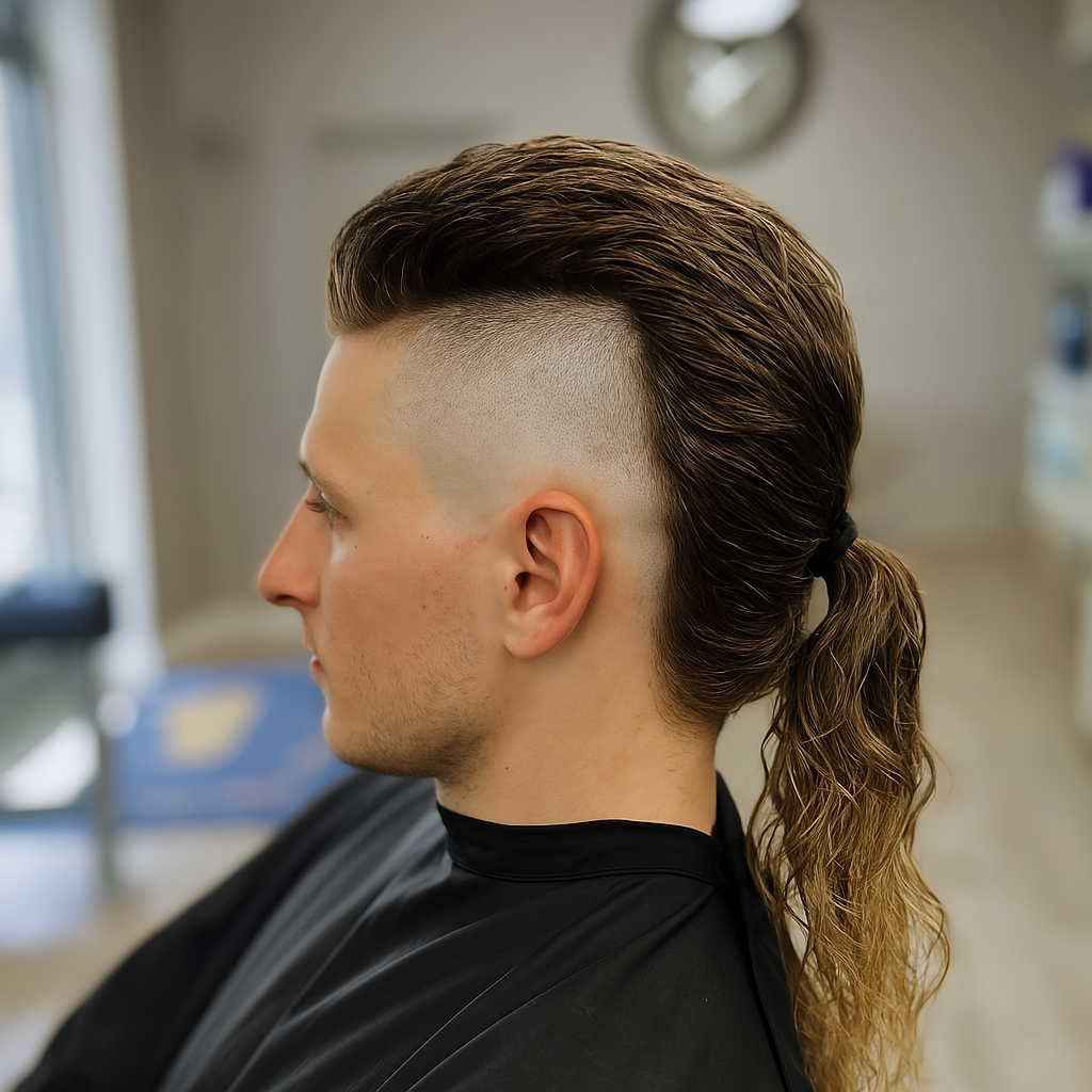Skin Fade Ponytail Mullet